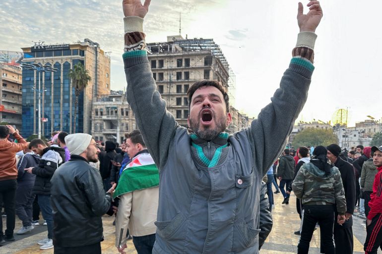 People gather at Saadallah al-Jabiri in Aleppo